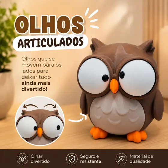 Coruja Fofa com Olhos Articulados