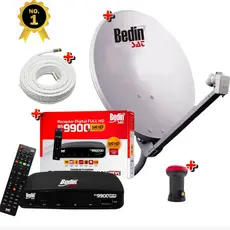 Kit Antena Parabólica Digital Banda Ku Bedin Sat com Receptor Digital, LNBF,  Cabo Coaxial e Antena Digital.