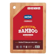 Tabua Corte Carne Madeira Bambu Churrasco Cozinha 35x25 Mor