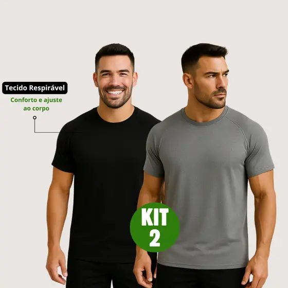 Kit 2 Camiseta Uv+50 Dry Masculina Manga Curta Fitness Academia Corrida CrossFit Premium