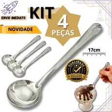 Kit 4 Mini Concha Inox Multiuso para Molhos, Caldos, Doces, Caldas, Condimentos, Sorvete, Casa e Restaurante