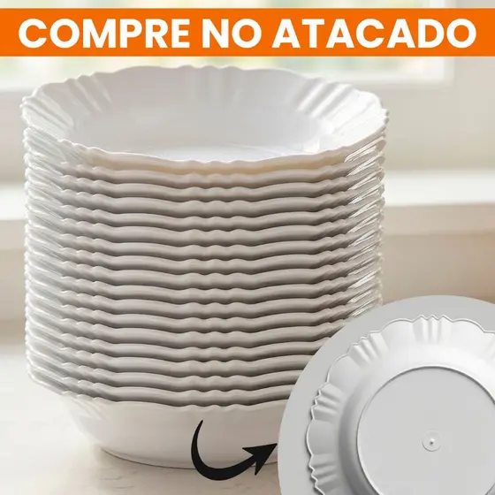 Kit Pratos Pétala Plástico Redondo Fundo Reforçado Sobremesa Festa Resistente 10 20 30 Un