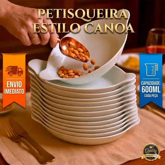Kit 10 Petisqueiras Canoa 600ml Grande Para Petiscos Churrasco Festa Frios