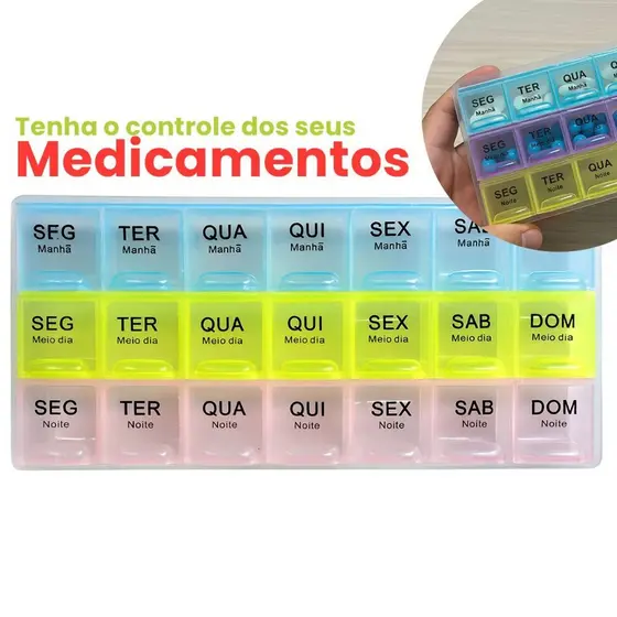 Porta Remédios Semanal 21 Divisórias com Separação por Período