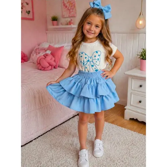 Conjunto Infantil Menina Blusa + Saia Rodada Look Blogueirinha Moda K