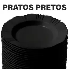 Kit Pratos Pétala Preto 5 10 20 25 30 Unidades Plástico Grosso Reforçado Alta Qualidade