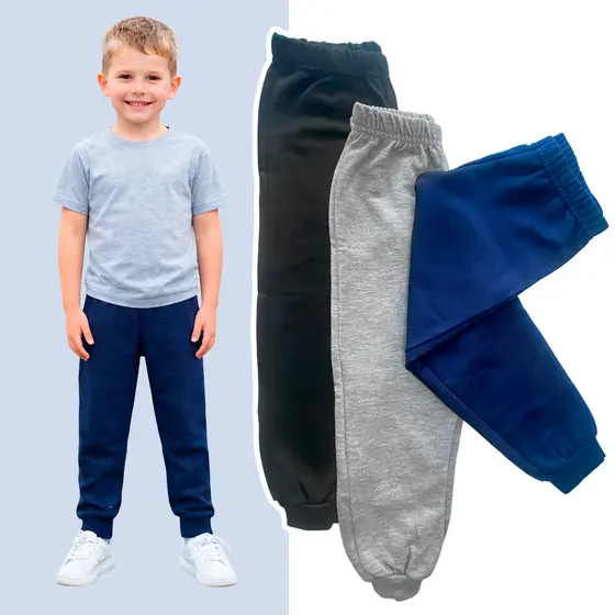 Kit 5 Calças de Moletom Infantil Peluciadas Forradas com Punho Confortáveis Outono Inverno Unissex