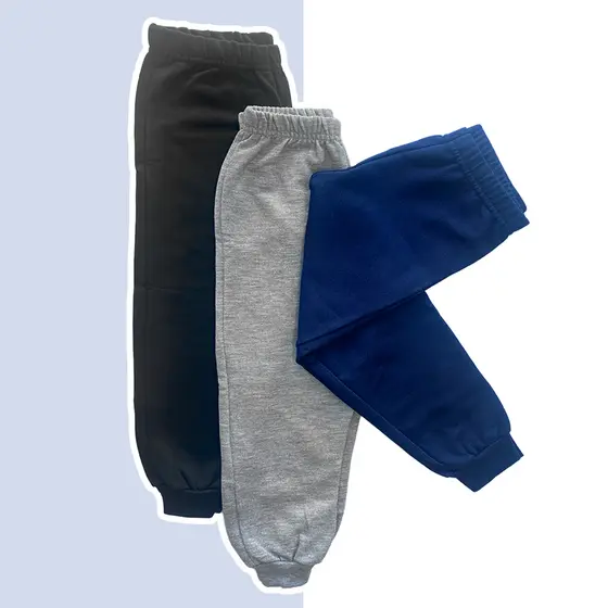Kit 3 Calças de Moletom Infantil Premium Peluciadas Forradas com Punho Inverno Unissex