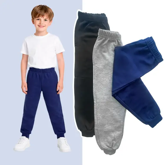 Kit 4 Calças de Moletom Infantil Masculina Flaneladas com Elástico Confortáveis Primavera Verão