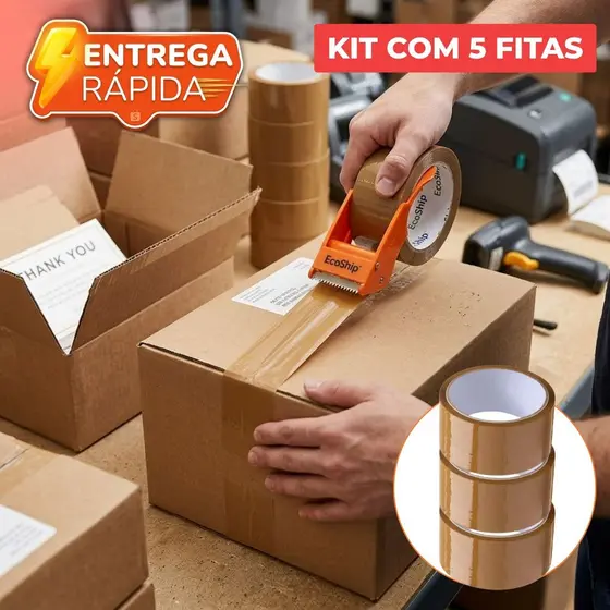 Fitas Empacotamento Adesiva Marrom Caixa Embalagem E-Commerce Papelão (45mm x 40m) Koretech