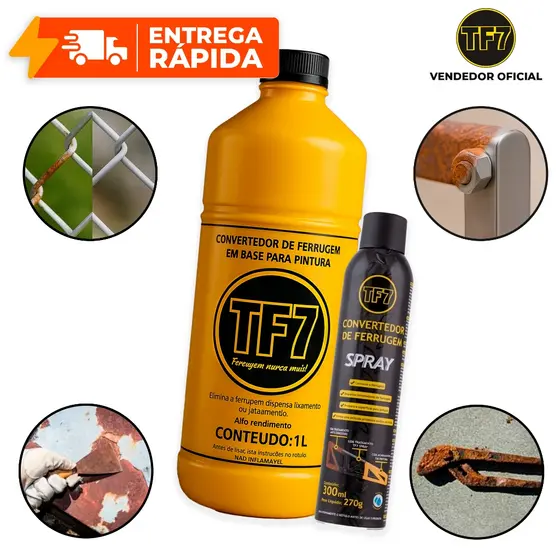 TF7 Fundo Convertedor de Ferrugem Spray E Base Líquida Original Limpa Prime Spray Tubo 1 Litro 300ml