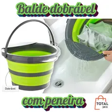 Balde Dobrável Multiuso 4, 5, 23 Litros com Peneira | Redondo, Portátil, Retrátil para Casa, Camping