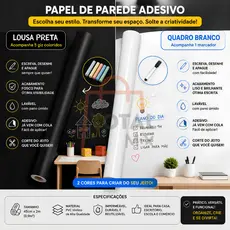 Papel de Parede Adesivo Lousa Preta / Branca 2m x 45cm Escrevível Apagável PVC C/ Giz / Marcador