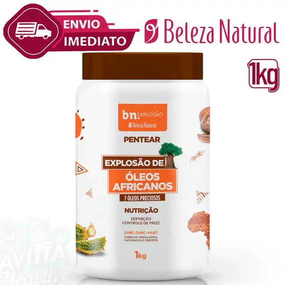 Creme De Pentear Cachos 1Kg de Explosão de Óleos Africanos Beleza Natural Consistente Definição