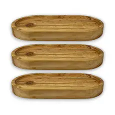 Kit 3 Bandejas P Oval Curva Rústica 15cm Madeira Pinus Natural