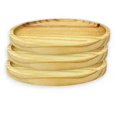 Kit 3 Bandejas Petisqueira Redonda Prato Servir Madeira Pinus 27cm