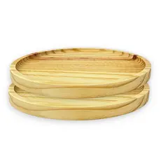 Kit 2 Bandejas Petisqueira Redonda Prato Servir Madeira Pinus 27cm