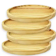 Kit 4 Bandejas Petisqueira Redonda Prato Servir Madeira Pinus 27cm