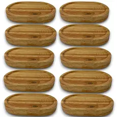 Kit 10 Bandejas P Oval Curva Rústica 15cm Madeira Pinus Natural
