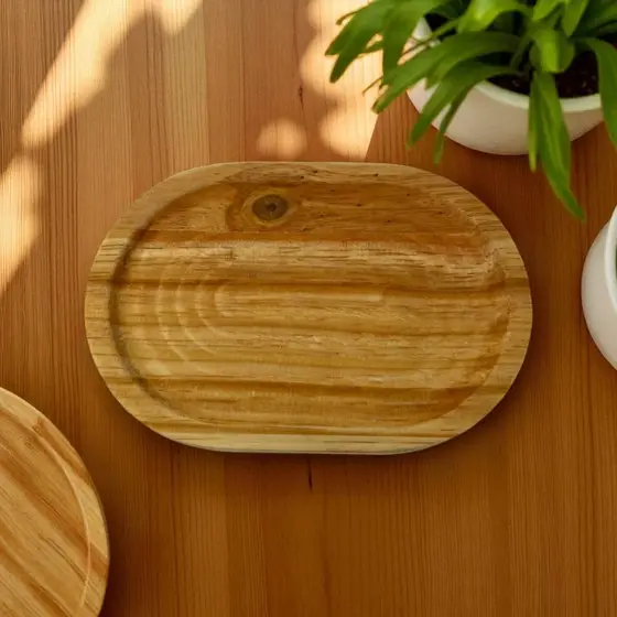 Bandeja P Oval Curva Rústica 15cm Madeira Pinus Natural