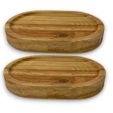 Kit 2 Bandejas P Oval Curva Rústica 15cm Madeira Pinus Natural