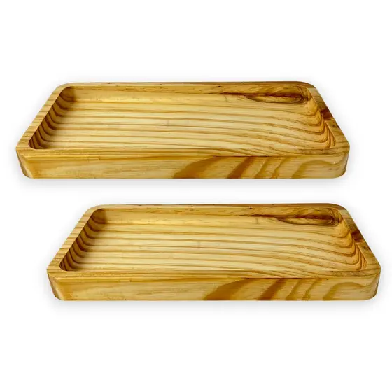 Kit 2 Bandejas Retangular 28cm Madeira Decorativa Lavabo Café Bolo