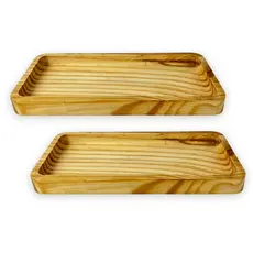 Kit 2 Bandejas Retangular 28cm Madeira Decorativa Lavabo Café Bolo