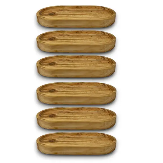 Kit 6 Bandejas P Oval Curva Rústica 15cm Madeira Pinus Natural