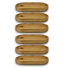 Kit 6 Bandejas P Oval Curva Rústica 15cm Madeira Pinus Natural