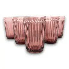 6 Copos Decorados Bebidas Marsala Roxa Vidro Canelado 370ml