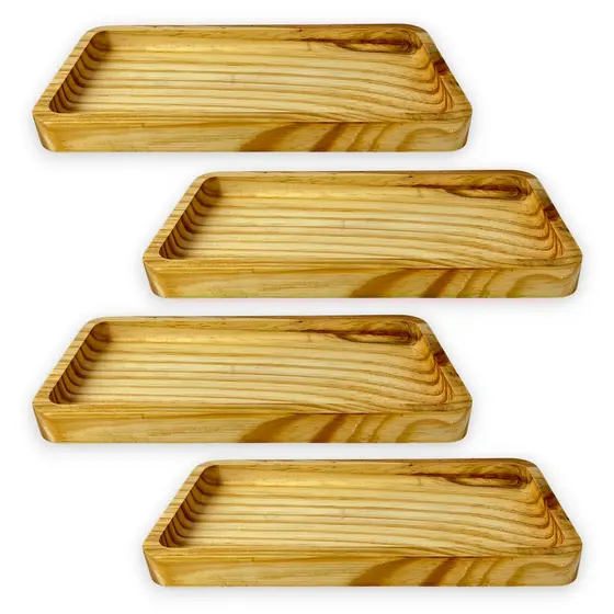 Kit 4 Bandejas Retangular 28cm Madeira Decorativa Lavabo Café Bolo