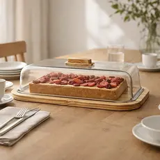 Boleira Porta Tortas Retangular Grande Madeira Vidro 40cm