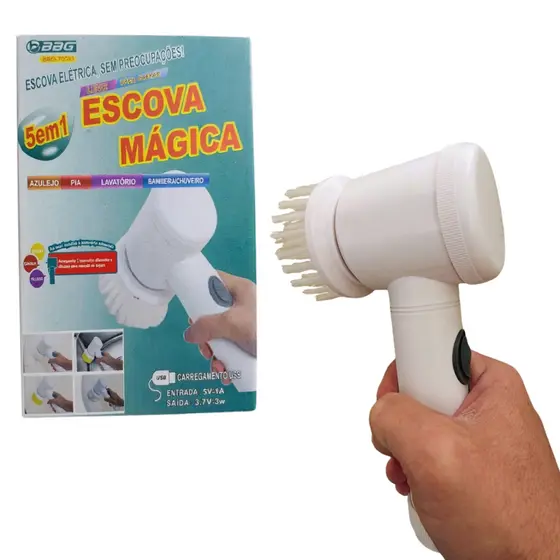 Escova Elétrica 5 em 1 Recarregável Giratória Limpeza Geral.