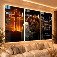 Quadros Decorativos Nunca Foi Sorte Jesus Abraço Leao 122x60 Hd