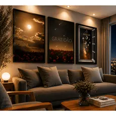 Quadros Decorativos Noite Estelar Gratidão Lua Sala 122x60
