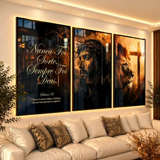Kit Quadros Jesus Leao de Juda Frases Fe Cristao Religioso 122x60
