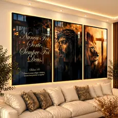 Kit Quadros Jesus Leao de Juda Frases Fe Cristao Religioso 122x60