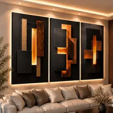 Quadro Decorativo Abstrato Geometrico Luxo Sala Moderno Kit 3 peças 122x60