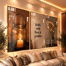 Quadros Decorativos Boho 122x60 Brilhe Onde Deus Te Plantar 3 Pçs Sala