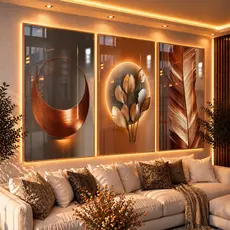 Kit 3 Quadros Decorativos Floral Minimalista Gold Flor Quarto Hal 122x60