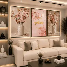 Quadros Decorativos Gratidao Flores Cerejeiras Boho Sala 122x60