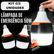 Lâmpada de Emergência LED 50W/30W Bivolt – Dura 6h sem Energia, Portátil, Recarregável