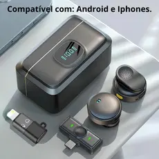 Microfone Lapela Magnético Sem Fio Duplo | Redução de Ruído, Estojo de Carga, Ideal para Live, Gravação e Entrevistas