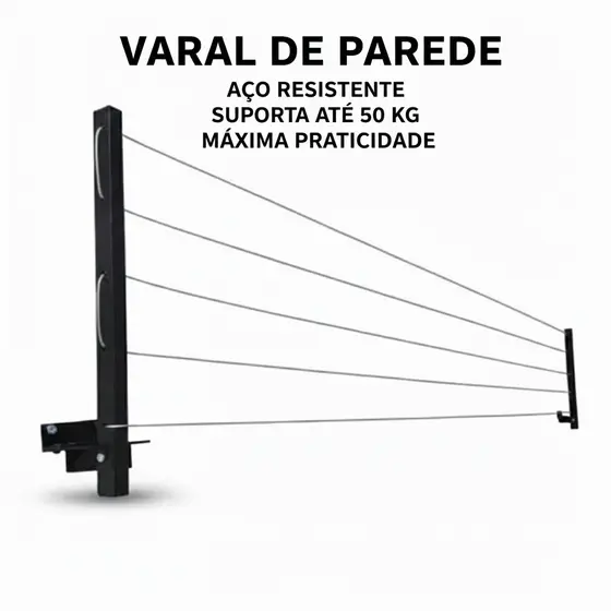 Varal De Parede Retrátil Em Aço Dobrável, Articulado, Cabo De Aço Encapado ENVIO IMEDIATO