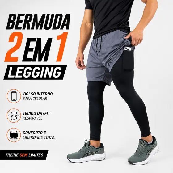 Calça Legging Masculina com Shorts Sobreposto