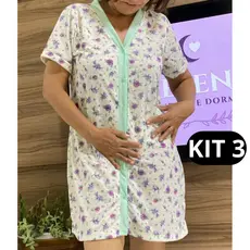kit 3 camisola senhora de botões pós cirúrgico operatório