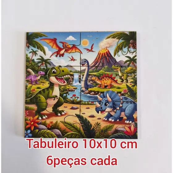 KIT 10 UND A 40 UND QUEBRA CABEÇA DINOSSAURO, TAMANHO 10X10CM 6PEÇAS, PRENDA, FESTA, ANIVERSÁRIO, BRINDE, DIDÁTICO