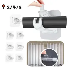 2/4/8pcs Suporte De Haste De Cortina Autoadesivo Ganchos Clipes De Parede Ajustáveis Para Parede
