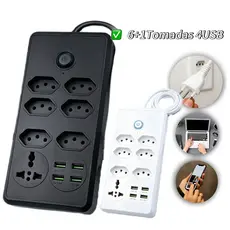 Régua Filtro de Linha com 4 Tomadas Extensão Elétrica 3 USB Bivolt 10A 110v/220v Cabo de 2 Metros
