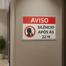 Placa De Sinalização Ps 1mm Silêncio Após As 22h - Aviso de silencio - Ideal para Hotel - Condomínio